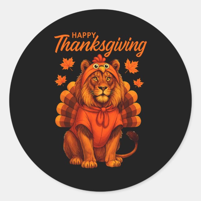 Adesivo Redondo Happy Thanksgiving Lion Women Boys Girls Kids Outf (Frente)