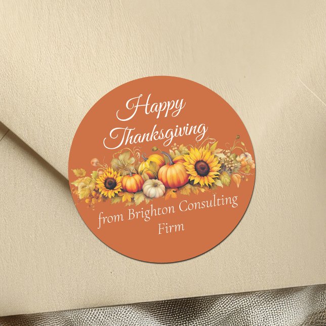 Adesivo Redondo Happy Thanksgiving Pumpkin Patch Custom Business (Criador carregado)