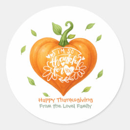 Adesivo Redondo Happy Thanksgiving Thankful Heart Pumpkin 