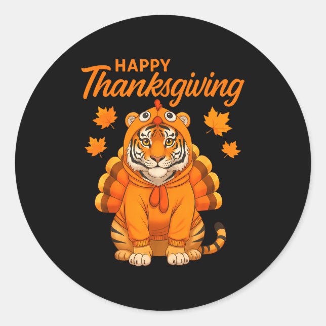 Adesivo Redondo Happy Thanksgiving Tiger Women Boys Girls Kids Out (Frente)
