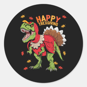 Adesivo Redondo Happy Trexdando T Rex Dinosaur Turquia Graças