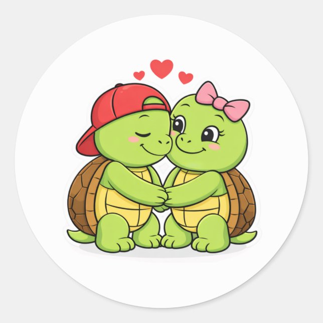 Adesivo Redondo Happy turtles in love (Frente)