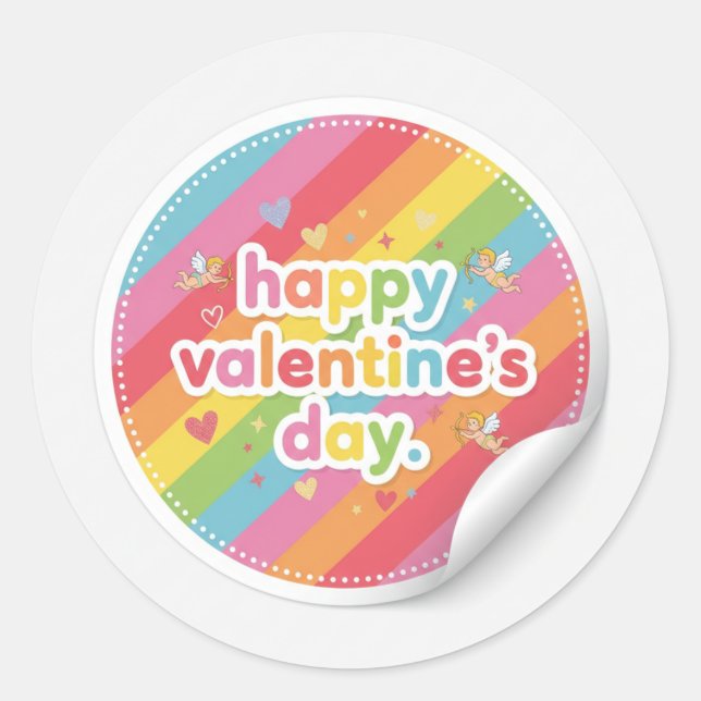 Adesivo Redondo Happy Valentine’s Day Rainbow LoveSticker (Frente)