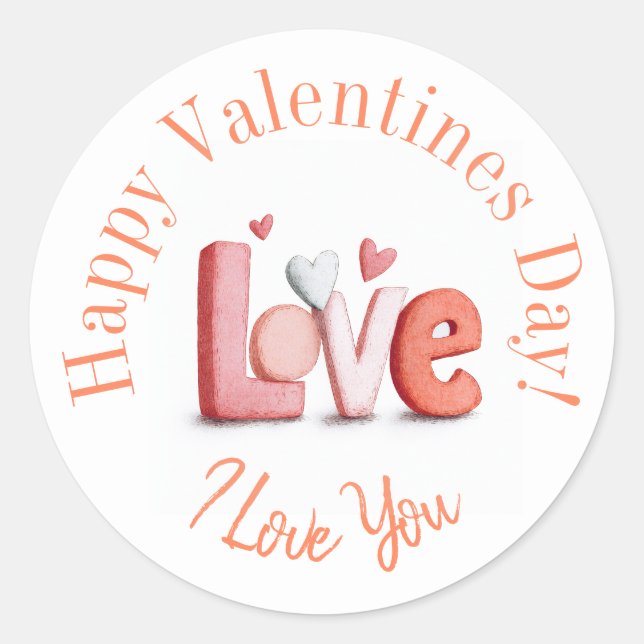 Adesivo Redondo Happy Valentine’s Day stickers  (Frente)