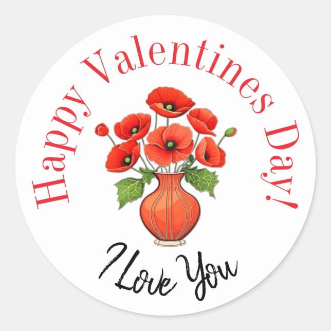 Adesivo Redondo Happy Valentine’s Day stickers  (Frente)