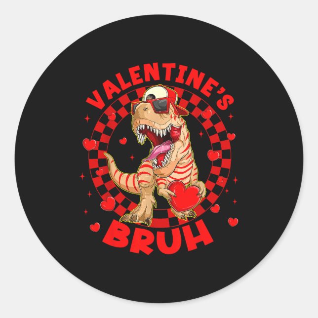 Adesivo Redondo Happy Valentine's Bruh Funny Dinosaur Valentine Me (Frente)