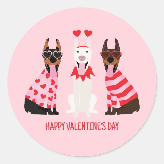 Adesivo Redondo Happy Valentines Day Dobermann Dogs (Frente)