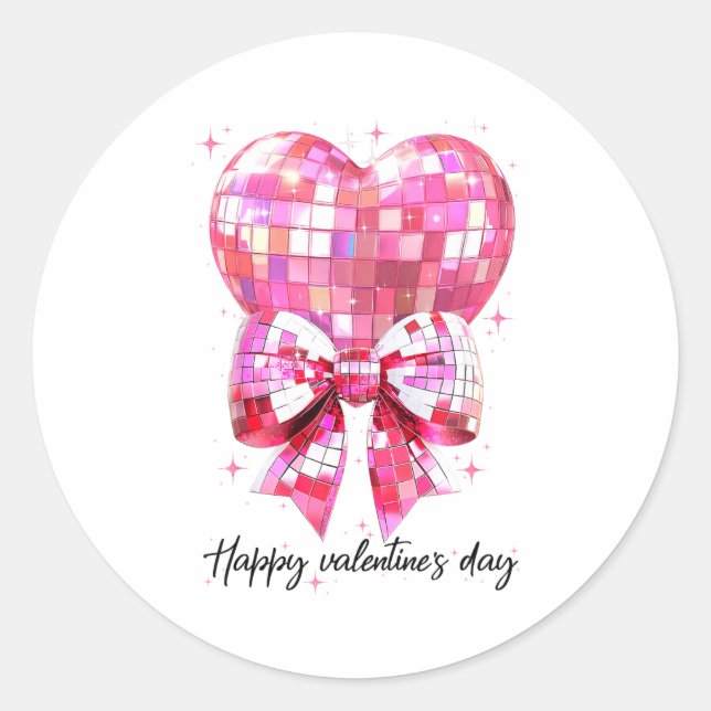 Adesivo Redondo Happy Valentine's Day Funny Coquette Disco Ball He (Frente)