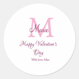 Adesivo Redondo Happy valentine's day monogram pink name love girl