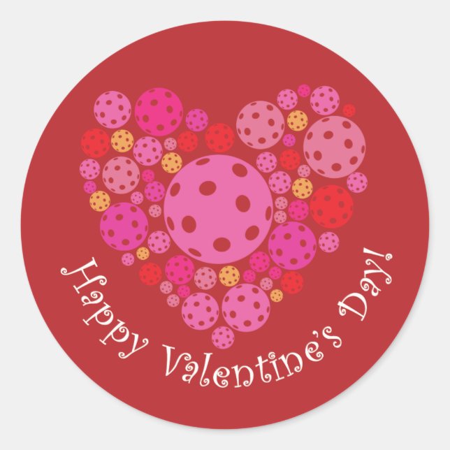 Adesivo Redondo Happy Valentine's Day Pickleball Style (Frente)