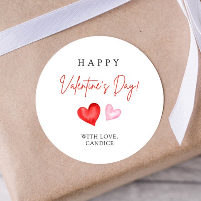 Adesivo Redondo Happy Valentine's Day Pink & Red Hearts (Criador carregado)