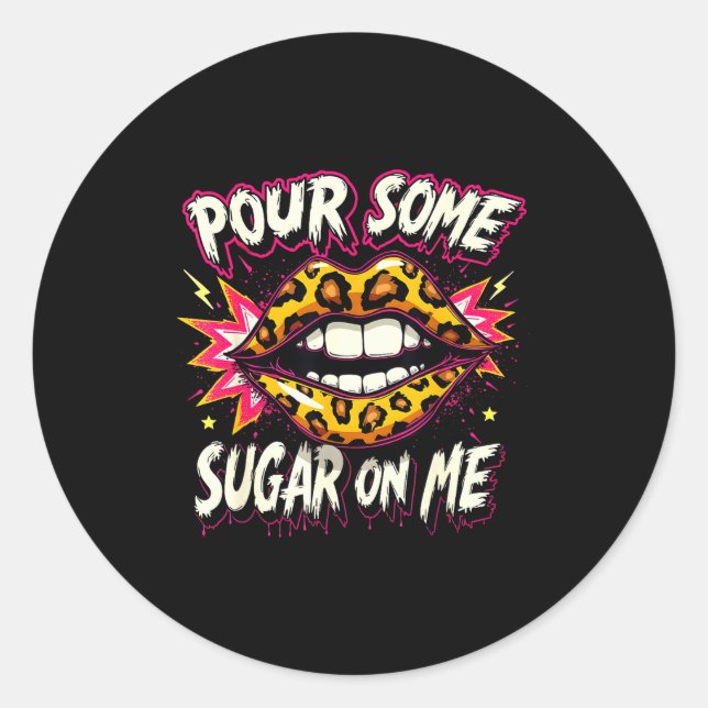 Adesivo Redondo Happy Valentine's Day Retro Leopard Lips Ur Some S (Frente)