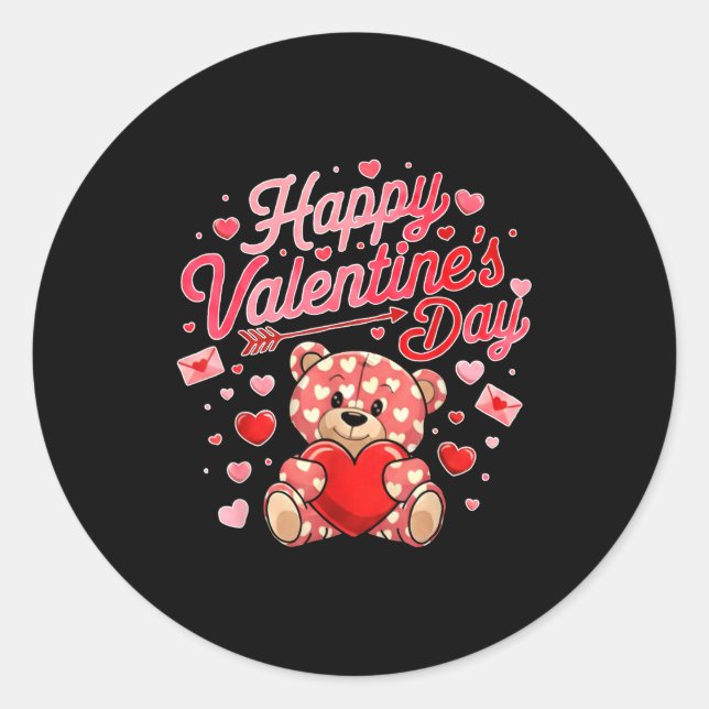 Adesivo Redondo Happy Valentines Day Women Cute Bear Valentine Hea (Frente)