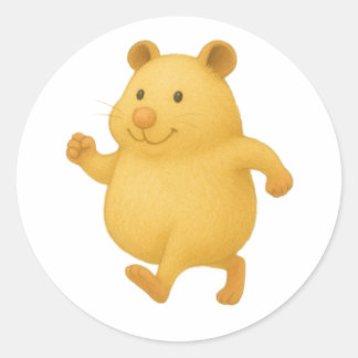 Adesivo Redondo Happy Walking Hamster Sticker – Cute Animal Design