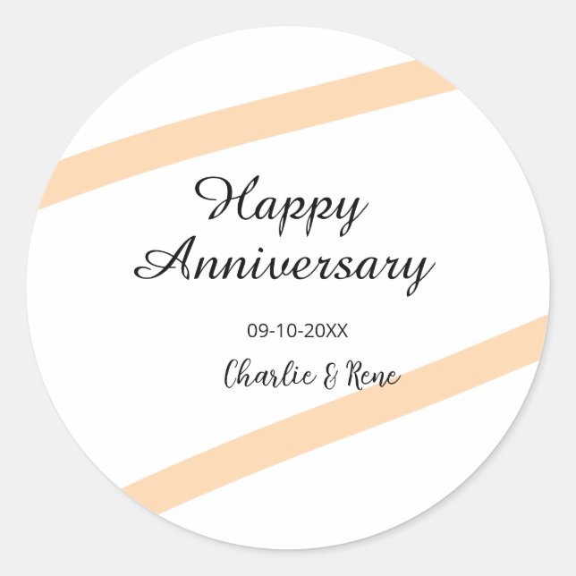 Adesivo Redondo Happy wedding anniversary orange pastel lines name (Frente)