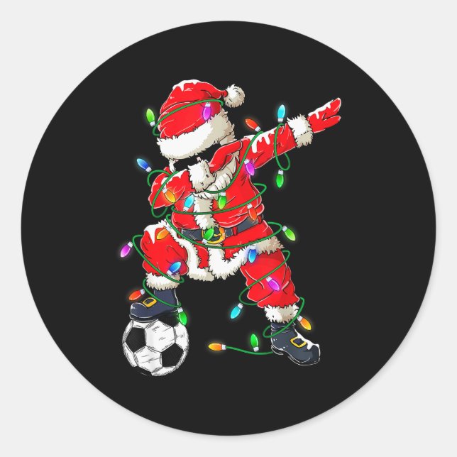 Adesivo Redondo Happy Xmas Dabbing Santa Soccer Christmas Pajamas  (Frente)