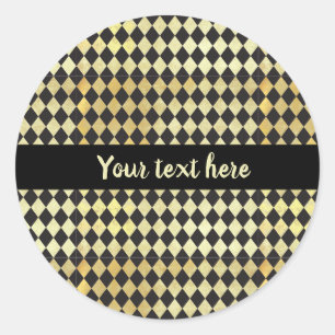 Adesivo Redondo Harlequin de Vintage Preto e Dourado