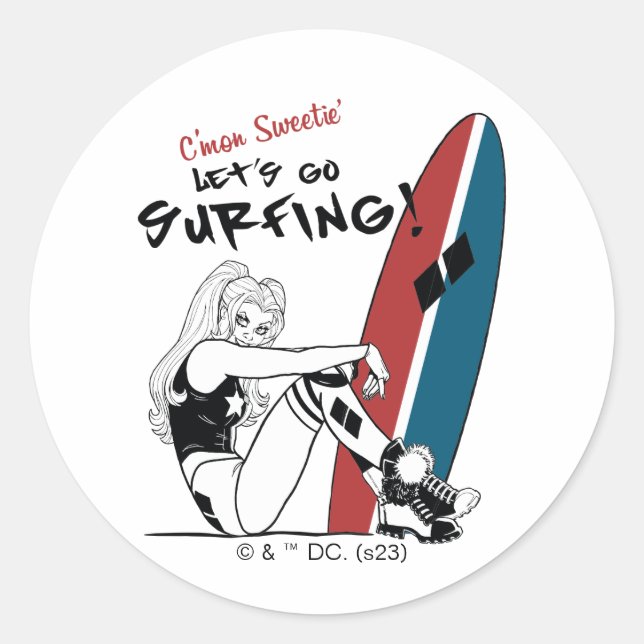 Adesivo Redondo Harley Quinn - Surfe em Vamos (Frente)