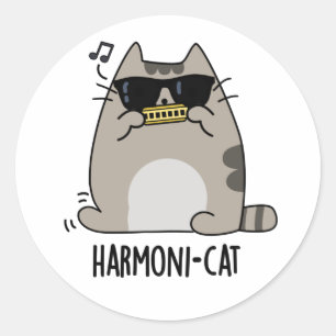 Adesivo Redondo Harmoni-cat Funny Harmonica Cat Pun