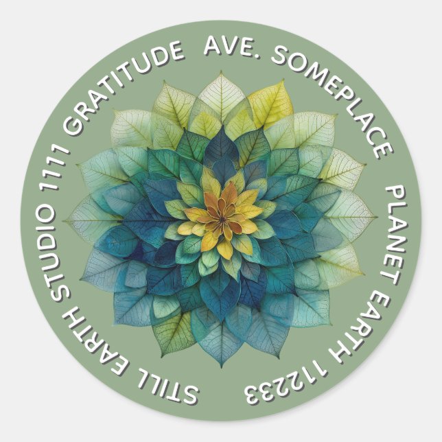 Adesivo Redondo Harmonia Verde | Mandala de Folhas (Frente)