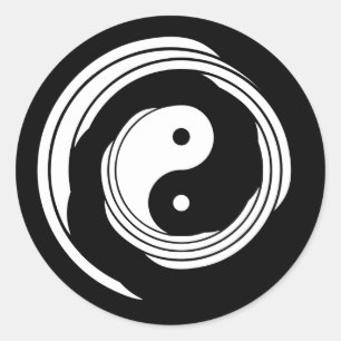 Adesivo Redondo Harmonia Yin Yang em Movimento Espiral Preto Branc