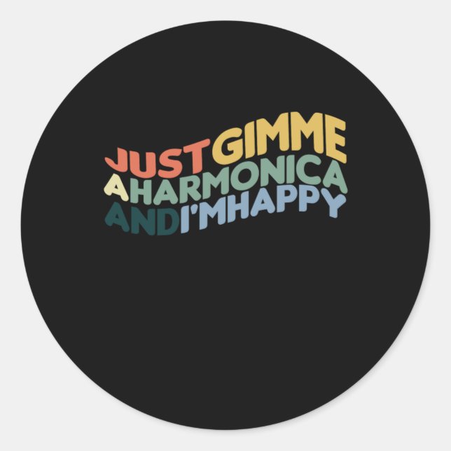 Adesivo Redondo Harmonica E Im Happy Blues Music Acoustic Gift (Frente)