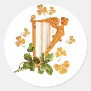Adesivo Redondo Harp ouro e Shamrocks da Irlanda