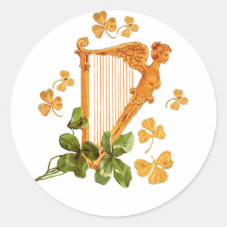 Adesivo Redondo Harp ouro e Shamrocks da Irlanda