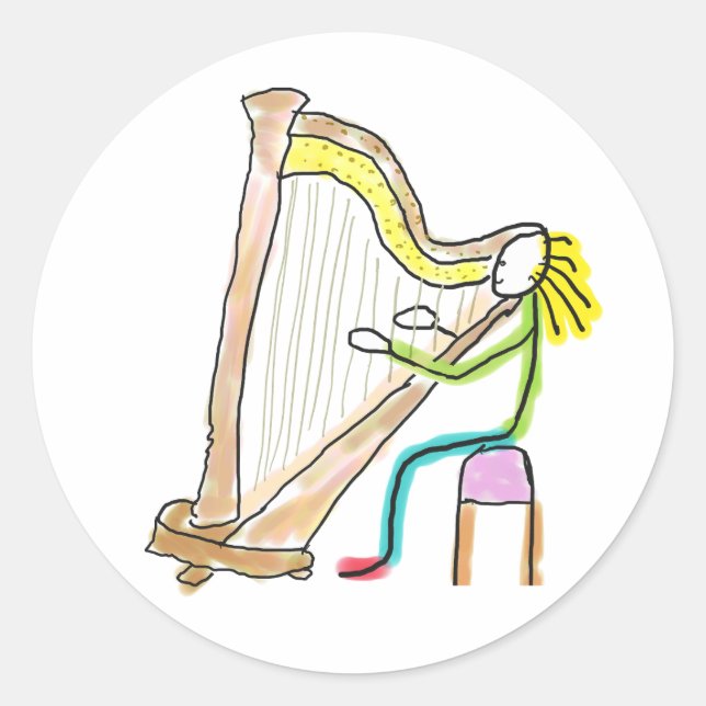 Adesivo Redondo Harp Playing Stickman (Frente)