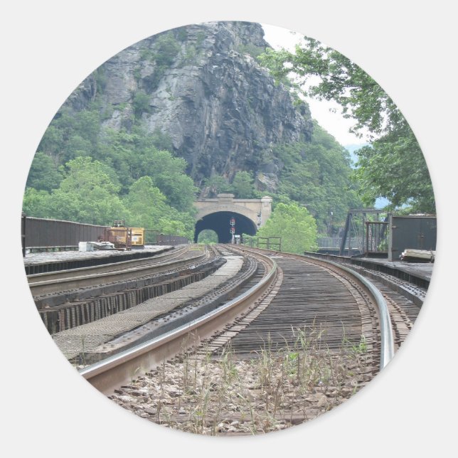 Adesivo Redondo Harpers Ferry WV Caminhos de ferro (Frente)