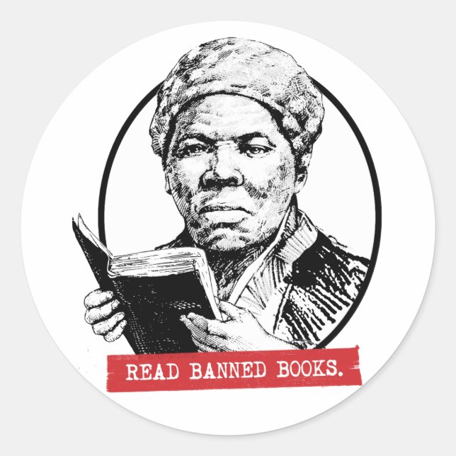 Adesivo Redondo Harriet Tubman Lê Livros Banidos (Frente)