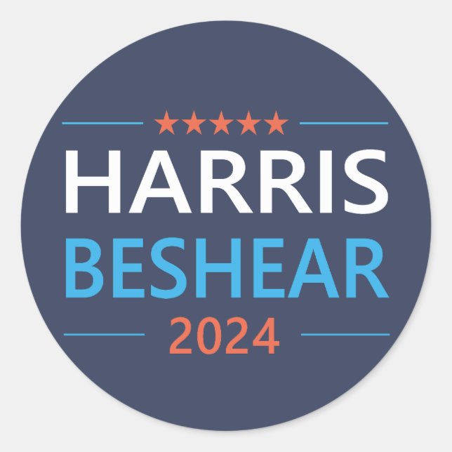 Adesivo Redondo Harris Beshear 2024 Kamala Harris Democrata (Frente)