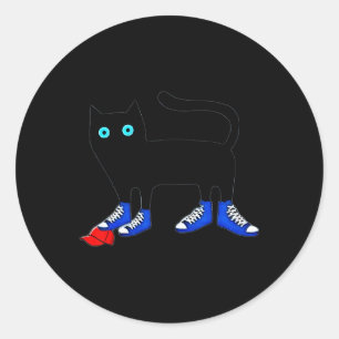 Adesivo Redondo Harris Cat Vestindo Calçados de Canvas Azul Amostr