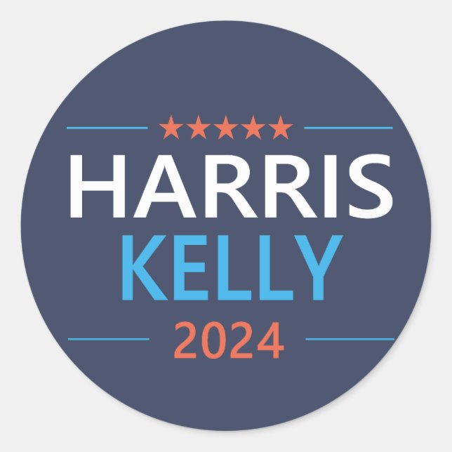 Adesivo Redondo Harris Kelly 2024 Kamala Harris Democrata (Frente)