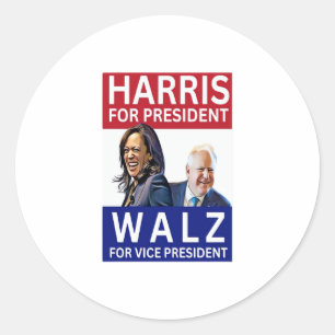 Adesivo Redondo Harris Para Presidente Walz Para O Vice-Presidente