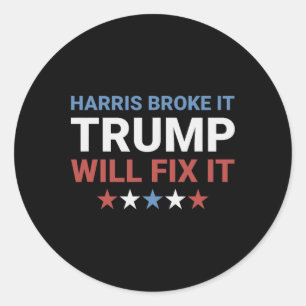 Adesivo Redondo Harris Quebrou Isso Trump Vai Consertar Isso Kamal