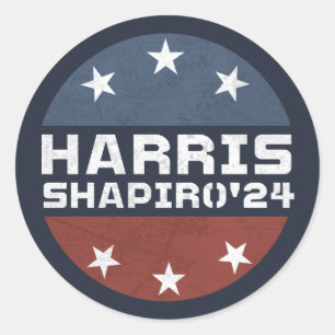 Adesivo Redondo Harris Shapiro 2024 Vintage Vermelho Azul