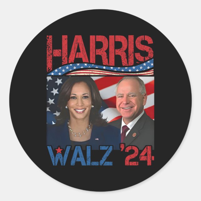 Adesivo Redondo Harris Tim Walz Waltz 3 (Frente)