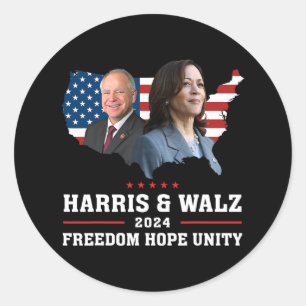 Adesivo Redondo Harris W 2024 Freedom Hope Unity Policy Kamala