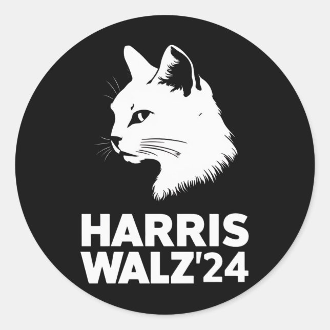 Adesivo Redondo Harris Waltz 2024 Eleição Engraçado Cat Kamala Tim (Frente)