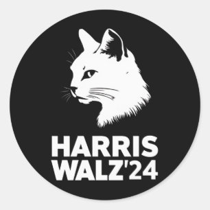 Adesivo Redondo Harris Waltz 2024 Eleição Engraçado Cat Kamala Tim