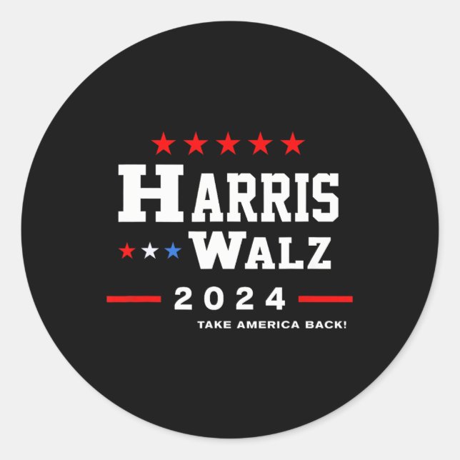 Adesivo Redondo Harris Waltz 2024 Eleição Kamala Harris Tim Waltz (Frente)