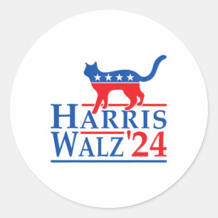 Adesivo Redondo Harris Waltz 2024 Engraçada Eleição De Gato Kamala