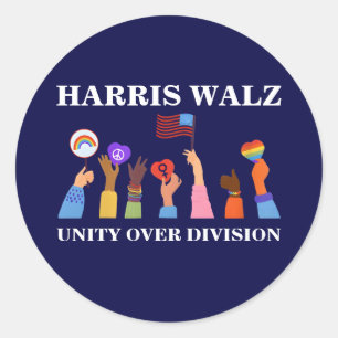 Adesivo Redondo Harris Waltz 2024 Unity Over Division