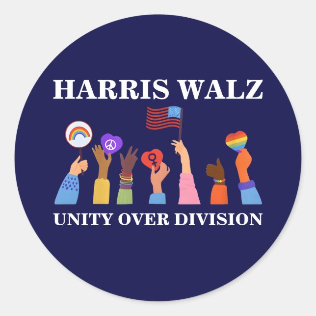 Adesivo Redondo Harris Waltz 2024 Unity Over Division (Frente)