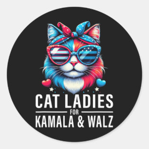 Adesivo Redondo Harris Waltz Cat Lady Harris Waltz 2024 Kamala Har