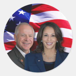 Adesivo Redondo Harris Waltz Foto 2024 - Kamala Harris Tim Waltz