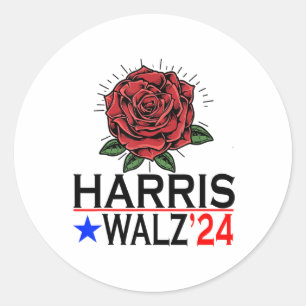 Adesivo Redondo Harris Waltz Vote Kamala Flor 2024