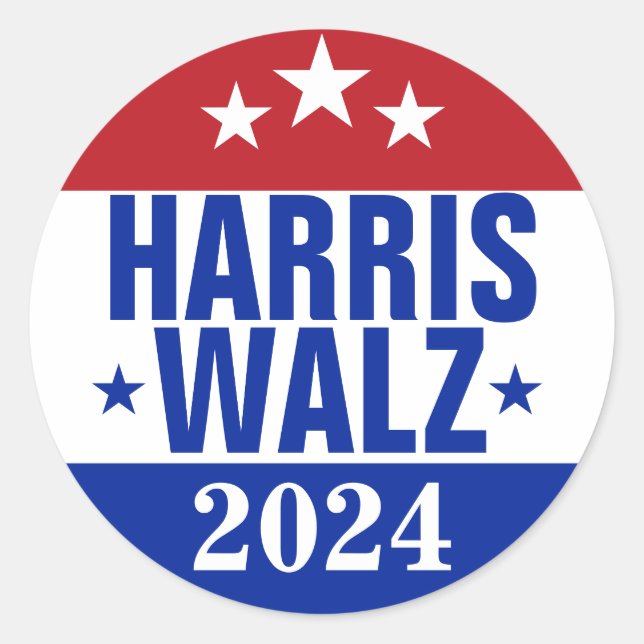 Adesivo Redondo Harris Walz 2024 Campaign Red Blue (Frente)