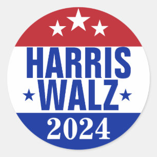 Adesivo Redondo Harris Walz 2024 Campaign Red Blue